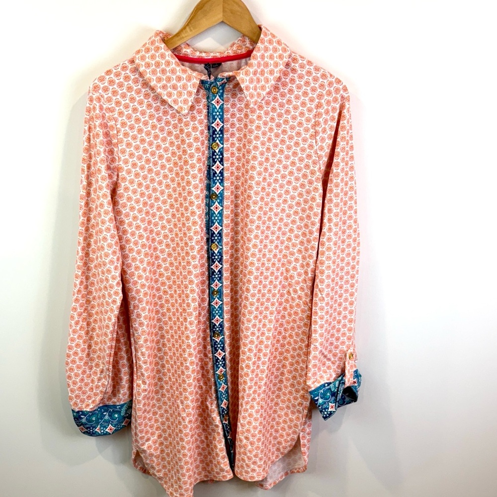 Aqua & Sol Patterned Button-Up Shirt dress coverup size L